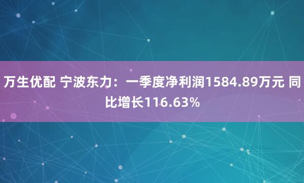 万生优配 宁波东力：一季度净利润1584.89万元 同比增长116.63%