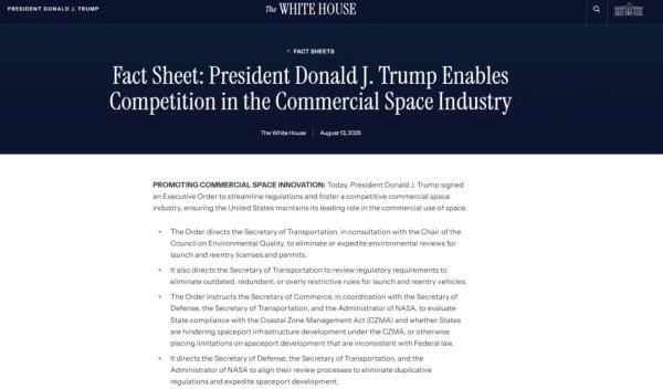 雅休配资 特朗普签署行政令，放宽航天业监管